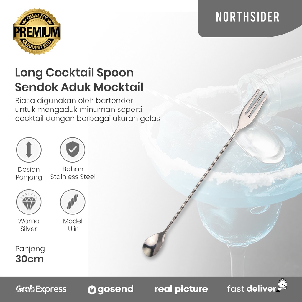 LONG COCKTAIL SPOON 32CM STAINLESS | SENDOK ADUK MOCKTAIL