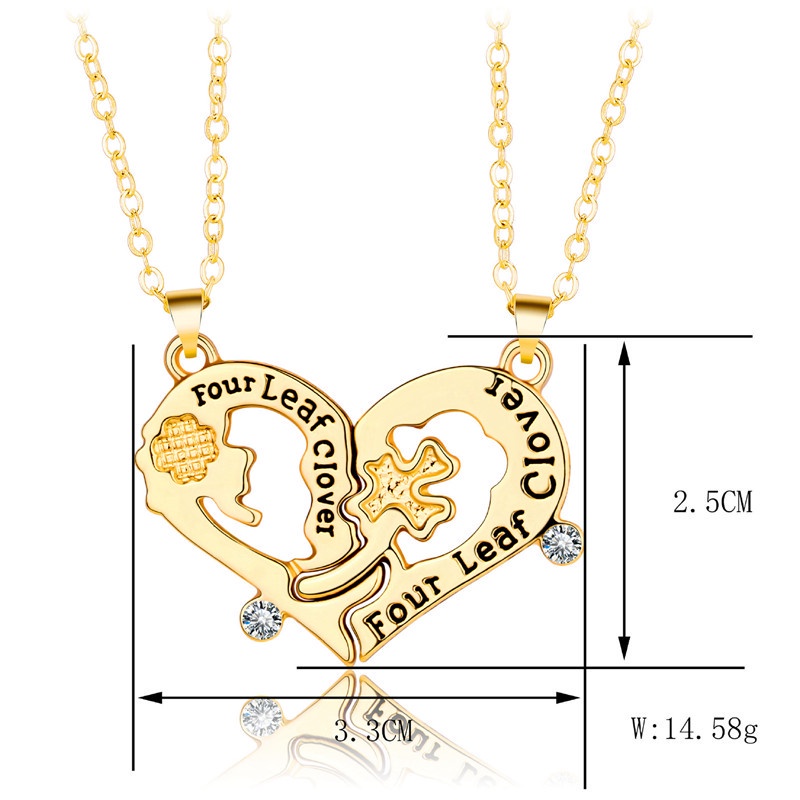 Fancyqube 2pcs Kalung Liontin Bentuk Kunci Hati Daun Clover Bahan Alloy Untuk Hadiah Pernikahan