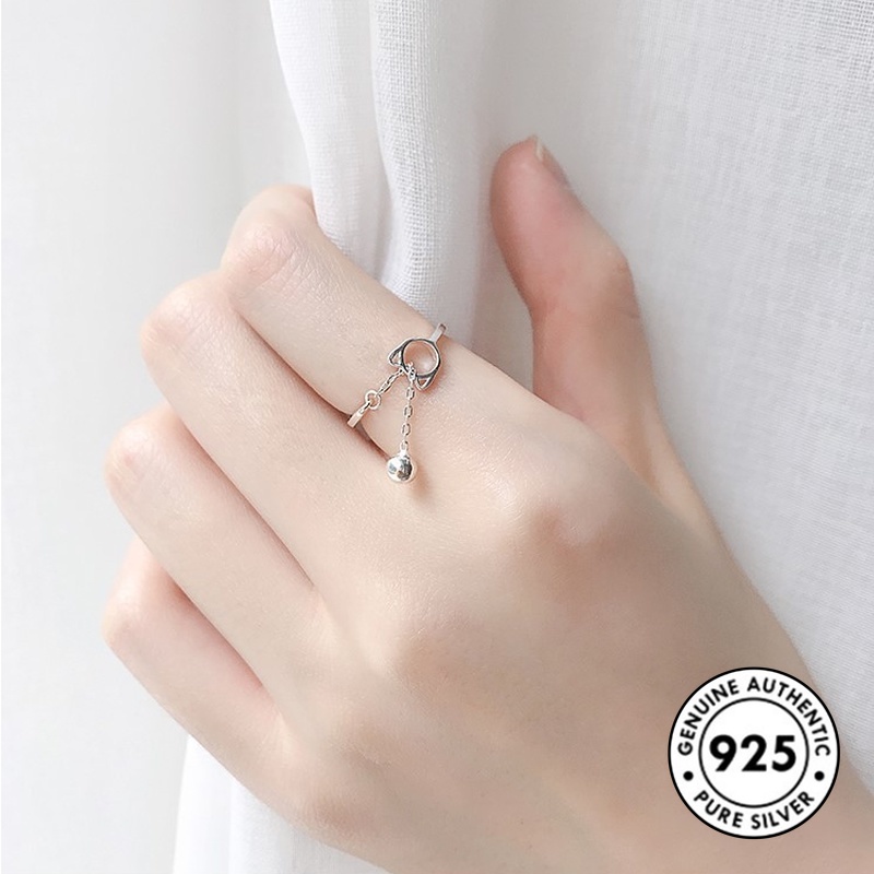 Cincin Sterling Silver 925 Minimalis Model Terbuka Dengan Lonceng Untuk Wanita