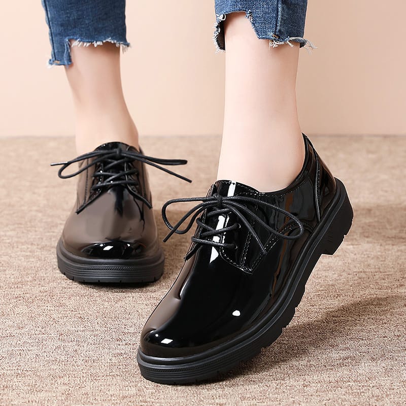 Sepatu Sekolah Wanita Remaja/ Dewasa Docmart Loafers Balck Glosy PREMIUM TLI O201