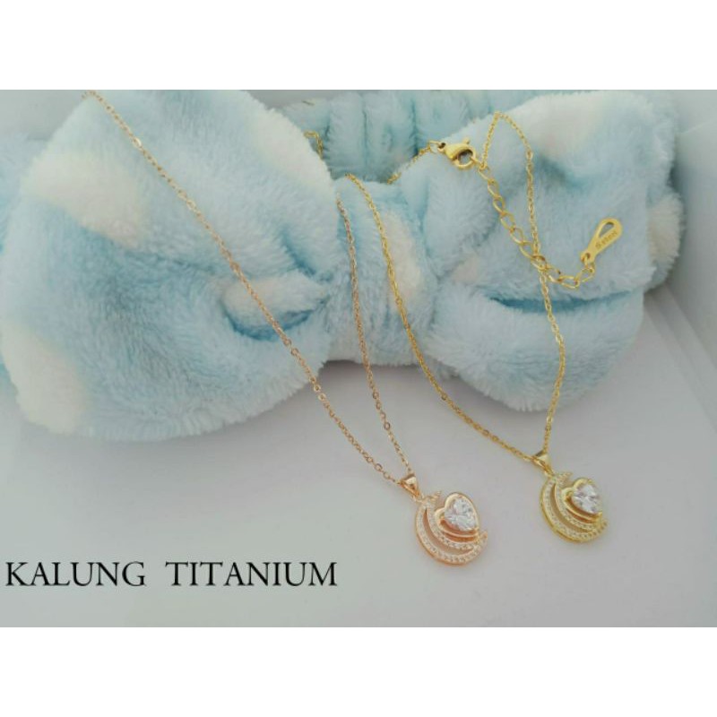 Fourfashion Kalung Titanium Dewasa Love Permata Kekinian S142