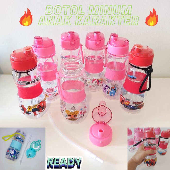 Botol Minum Anak Karakter Motif Kartun Lucu Imut 400 600 ML - Botol Minum Anak Sekolah TK SD Karakter Lucu