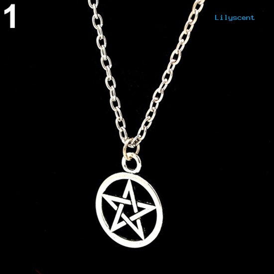 Kalung Liontin Bintang Pentagram Bulat Model Hollow Untuk Pria Dan Wanita