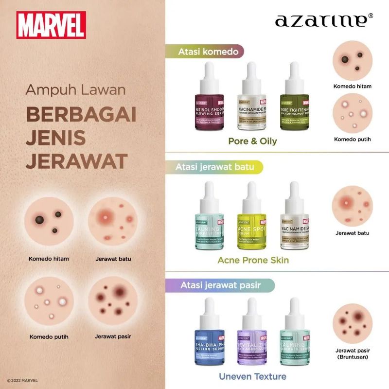 (GOSEND/COD) AZARINE MARVEL SERUM ACNE SPOT BRIGHTENING C GLOW NIACINAMIDE 5% RETINOL GLOWING AHA BHA PHA PEELING RADIANT LUMINOUS PORE TIGHTENING OIL CONTROL REVITALIZING ANTI AGING HYDRAMAX WATER CALMING SKINPAIR DAILY DEFENDER MULTIVITAMIN MIRACLE OIL