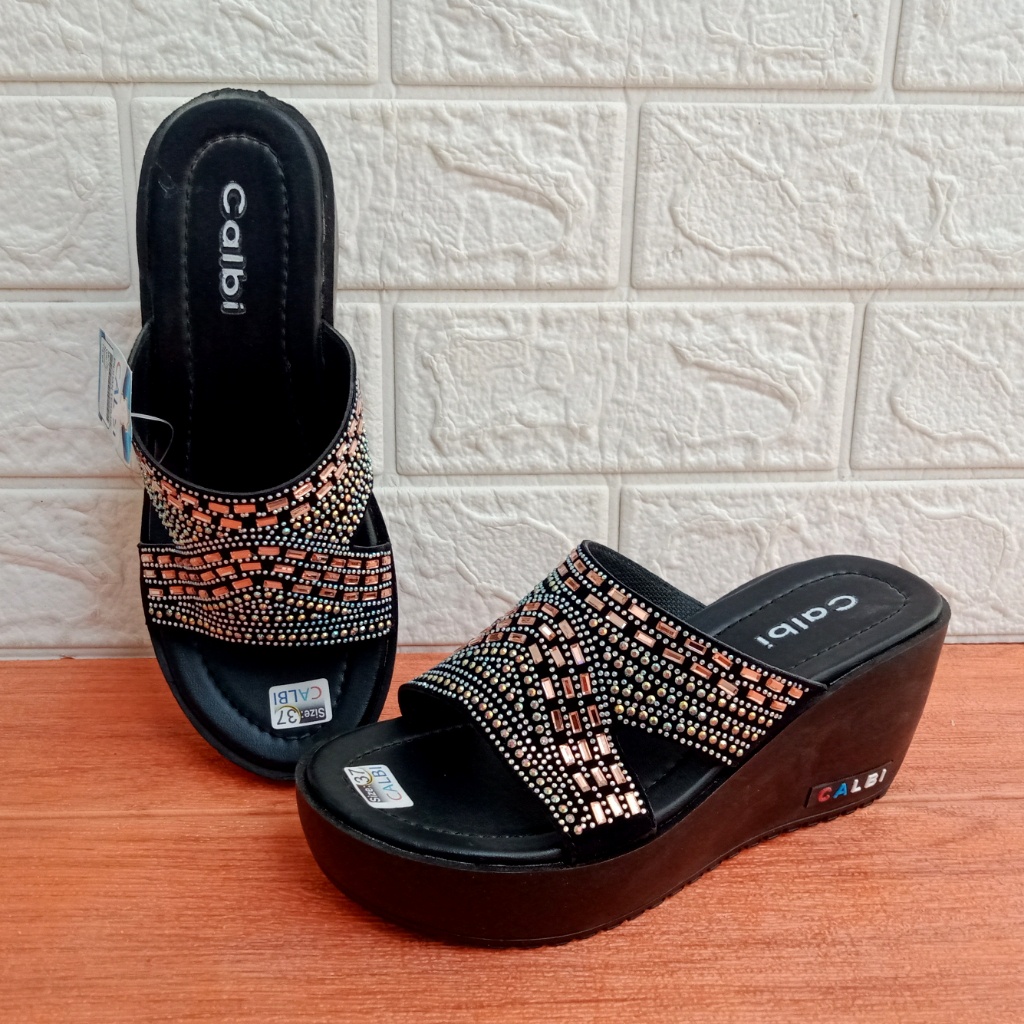 CLB.01 Sandal Wanita Selop Wedges Tebal Hak 7cm Size 37-40