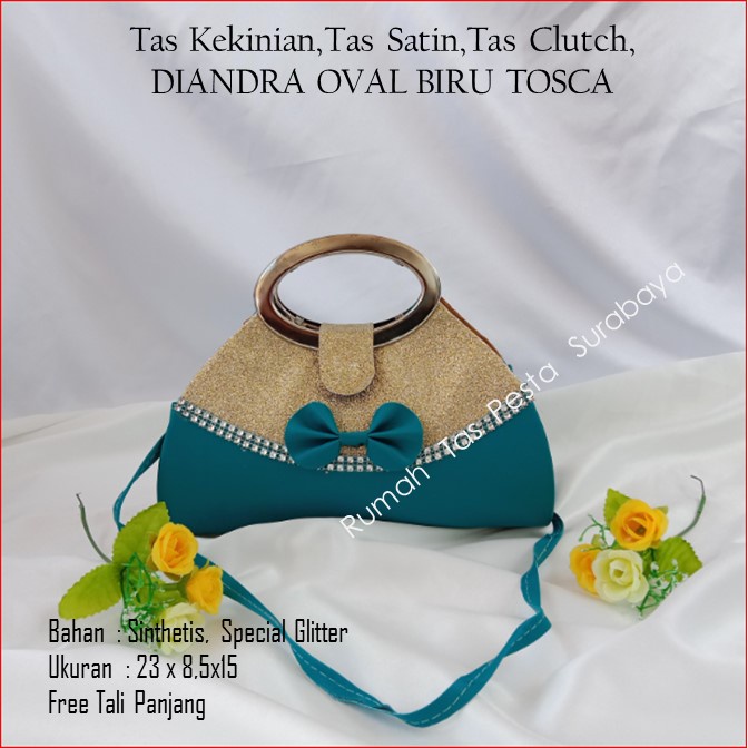 Tas Kekinian,Tas Satin,Tas Clutch,DIANDRA OVAL BIRU TOSCA