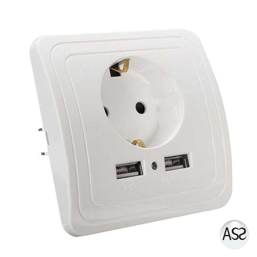 ASS Shop - Taffware Stop Kontak Dinding EU Plug dengan 2 USB Port - SCN2