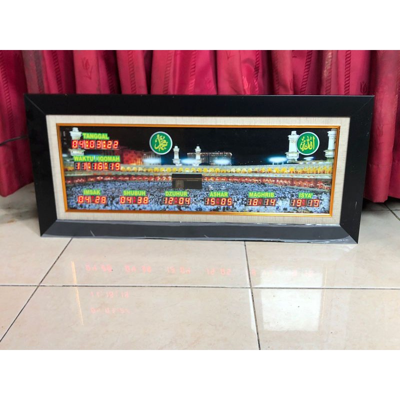 Jam dinding masjid pakai gambar custom bingkai minimalis hitam