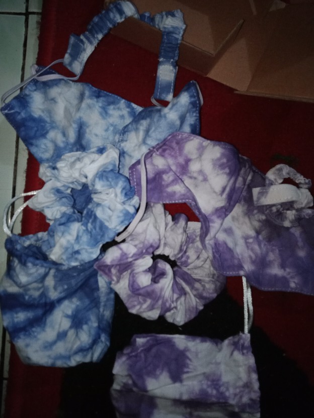 Paket Masker Tie Dye + Konektor Masker Hijab + Ikat Rambut