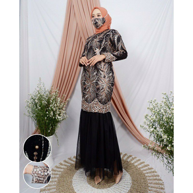 New Motif Gamis Tutu Duyung / Gamis Tile Mutiara / Gamis Tutu Slim Original / Gamis Hitam Premium