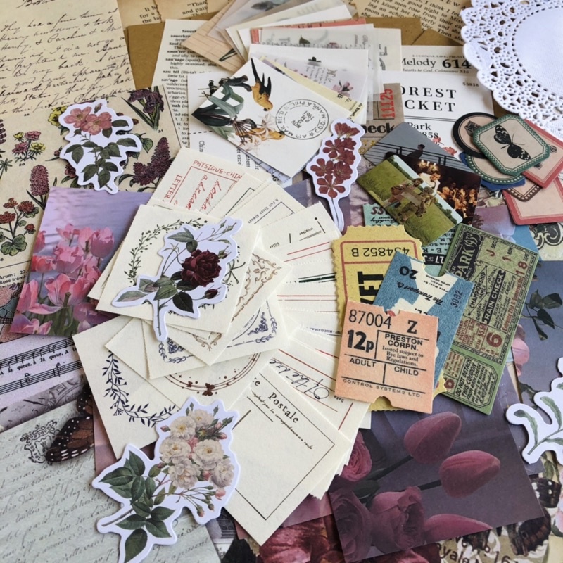 

Vintage Flowers Old Paper Bundle Pack (104pcs) Deco paperJournaling Kit | Old Book Paper | Aesthetic Book | Jurnal Kit | Penpal Kit | vintage sticker | Ephemera | Bahan Journaling Scrapbook