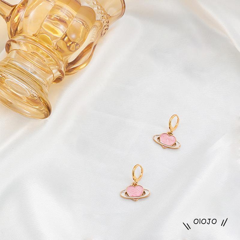 Anting Tusuk Gantung Desain Saturnus Warna Pink Kreatif Untuk Wanita ol2