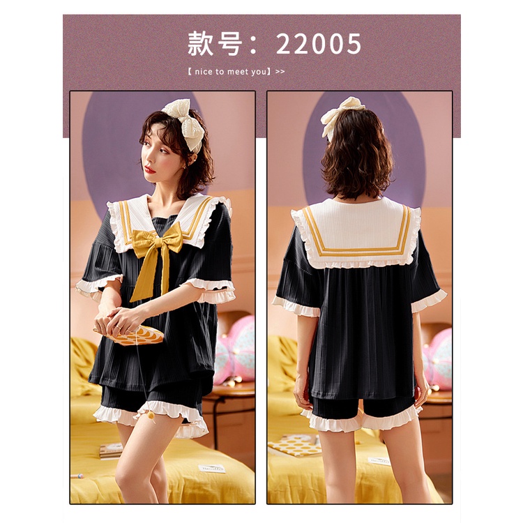 MR-05 set piyama sailor baju tidur wanita lengan pendek renda lolita import korea jepang