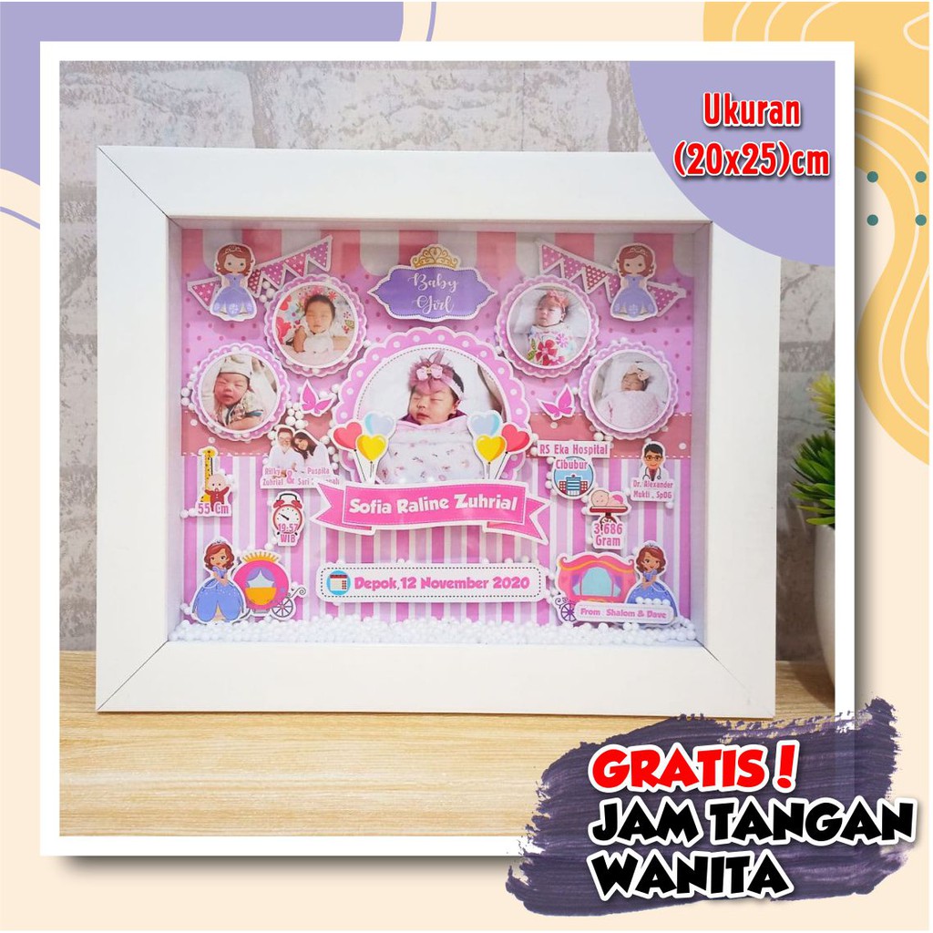 Kado bayi perempuan laki laki baru lahir biodata cetak bingkai newborn 3D pop up frame Baby