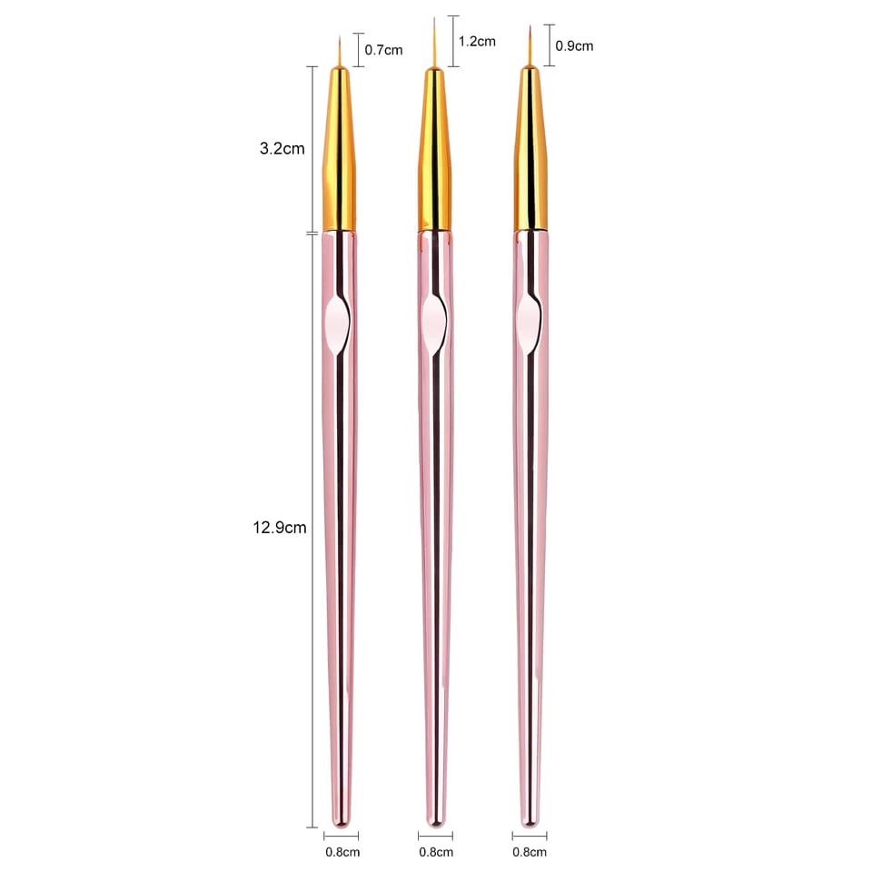 Kuas Liner Brush Akrilik Rose Gold Nail Art Kuas Lukis Garis Lurus Kuku Set Brush Liner 3PCS F807