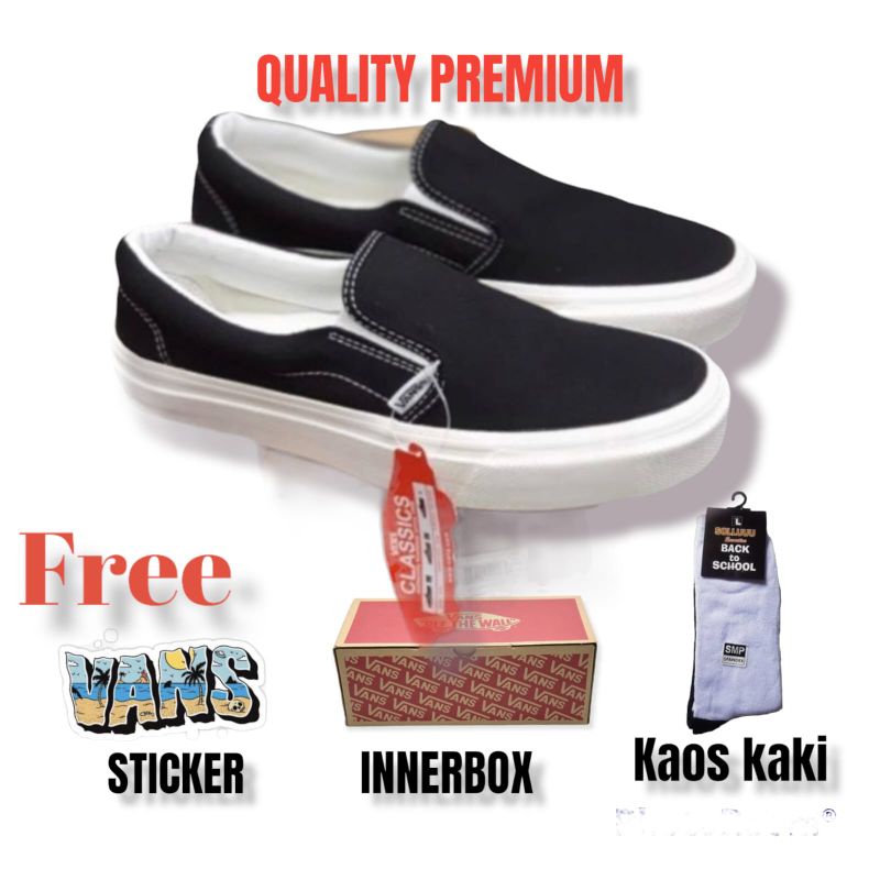 V4NS SLIP ON BLACK WHITE OG GRADE ORI PREMIUM V4NS PREMIUM SEPATU SNEAKERS PRIA  SNEAKERS WANITA