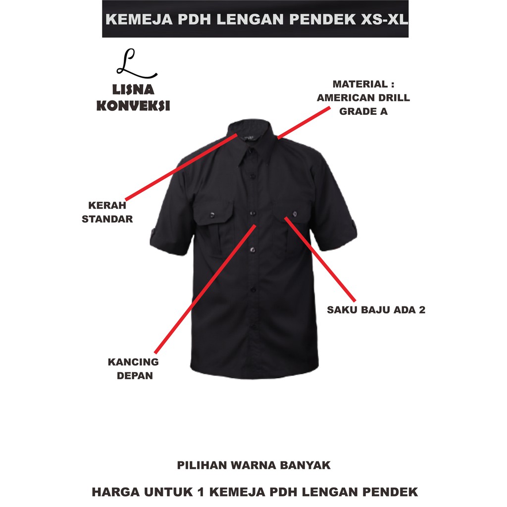 Kemeja PDH Lengan Pendek XS-XL Kemeja Kerja Outdoor