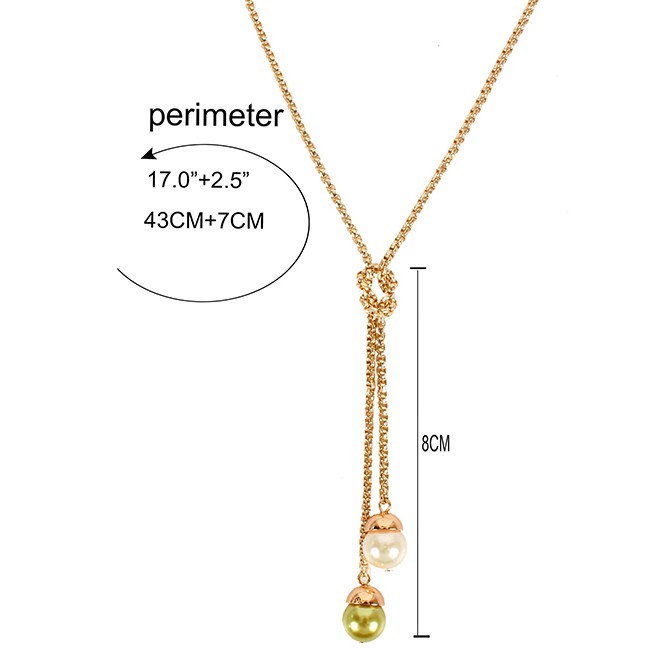 LRC Kalung Fashion Gold Imitation Pearl Double Knotted Necklace F71748