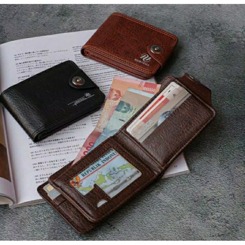 Dompet Lipat Pria Bahan Kulit PU model Kancing Magnet