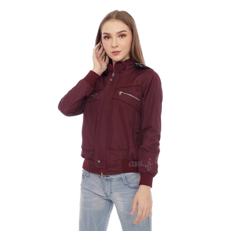 Jaket Wanita Funny - JAKETWANITA JAKETCEWEK  TERBARU JAKETMURAH-Maroon