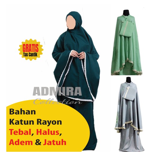 Mukena Dewasa Polos Katun Rayon Ikat kepala Tali