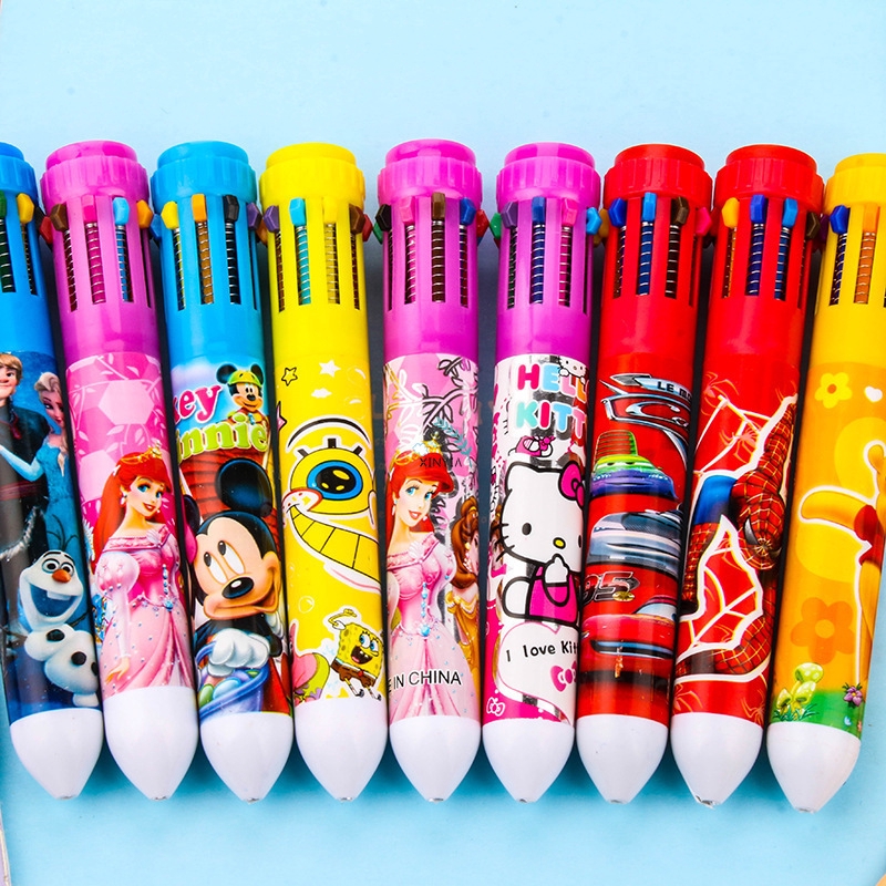 Pulpen Animasi Kartun 10-warna Ballpoint Alat Tulis Pelajar Hadiah