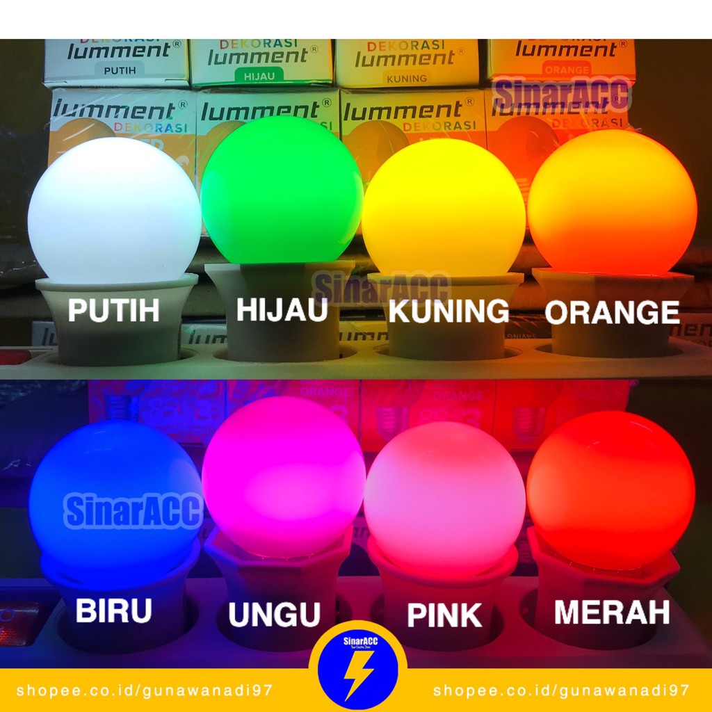 Lumment warna DEKORASI Lampu led warna 3W colour 3 Watt merah kuning biru hijau lampu tidur hias