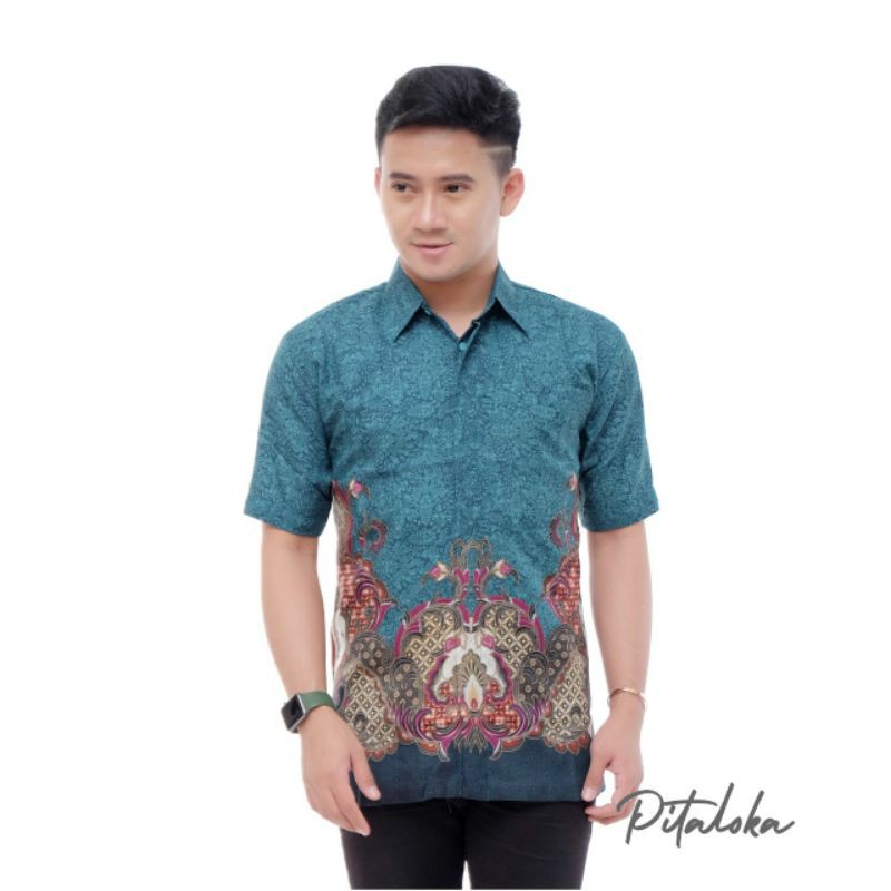 Baju batik Pria HEM SUTRA SANWOZ M L XL Atasan Kemeja Batik Lengan Pendek Original