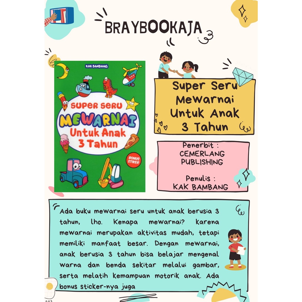 Buku Anak Murah : SUPER SERU MEWARNAI UNTUK ANAK 3 TAHUN : Buku Mewarnai