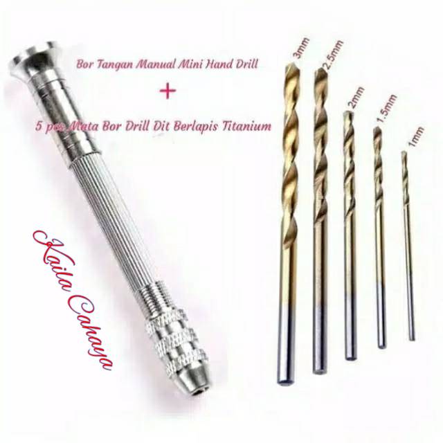 Bor Tangan Manual mini Hand Drill + 5pcs mata Bor