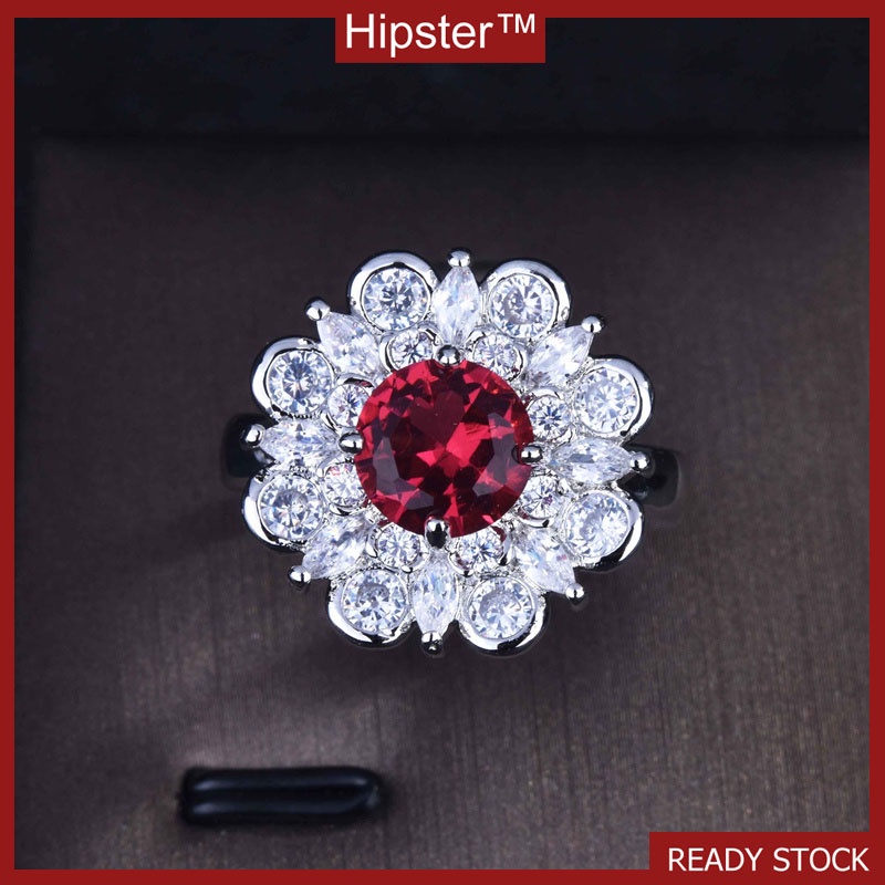 Cincin Lapis Emas Putih 18k Model Terbuka Dengan Ruby Natural Mewah Untuk Wanita