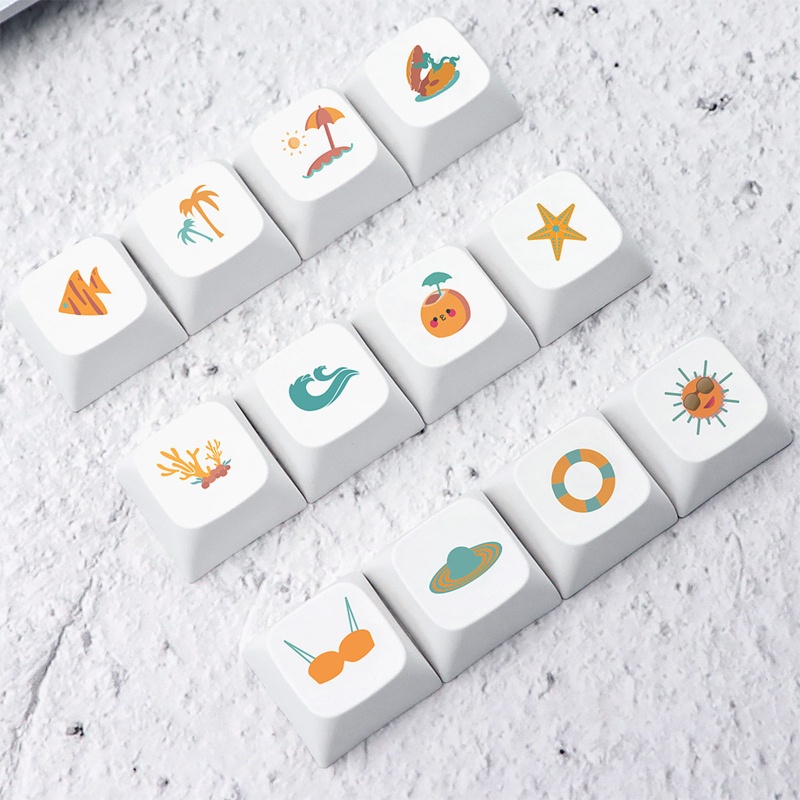 Btsg 12Pieces Keycaps Keyboard Mekanik Sea Beach PBT Dye Sub Keycap XDA Profil