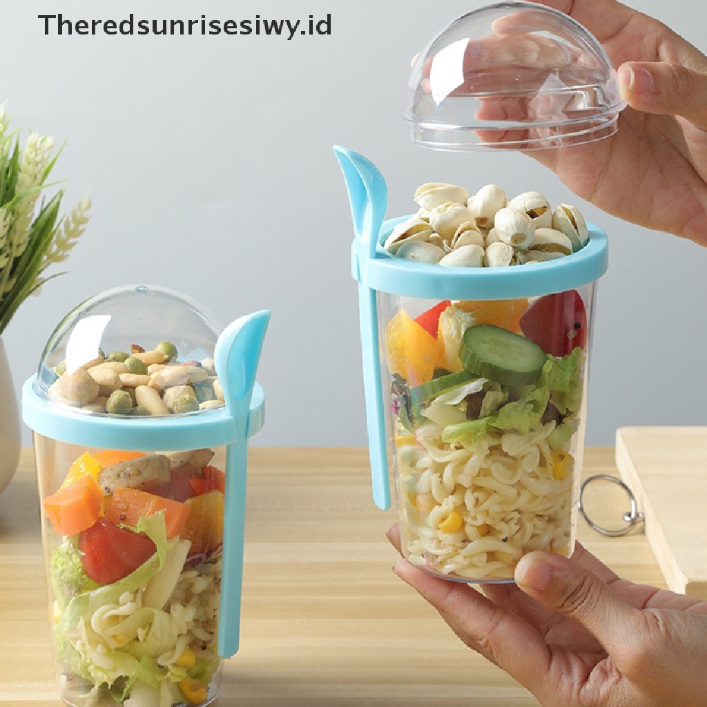 # Alat Rumah Tangga # Gelas Wadah Salad Buah Dan Sayuran Portabel 400ML Dengan Sendok Penutup