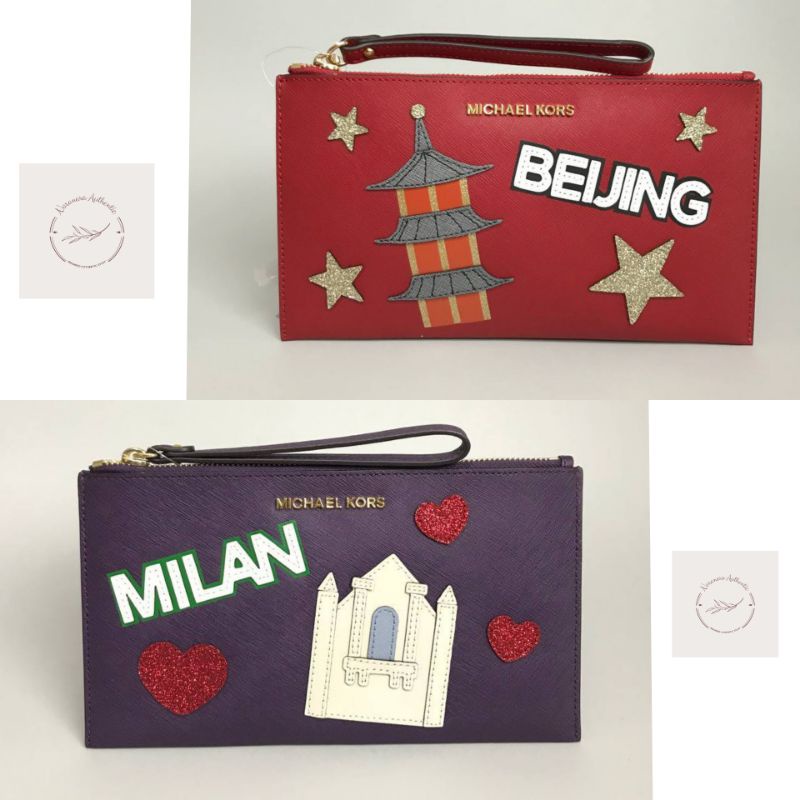 MK JS Large Zip Clucth Ilustrations/tas mk ori/mk authentic