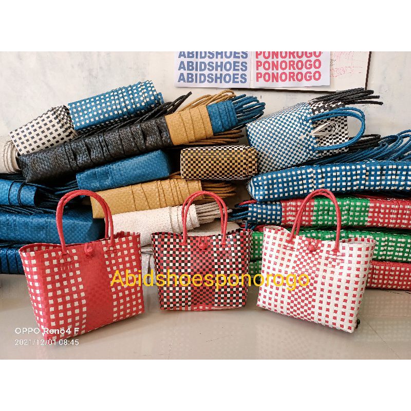 Tas anyaman plastik tas belanja parcel hampers souvenir 13x27