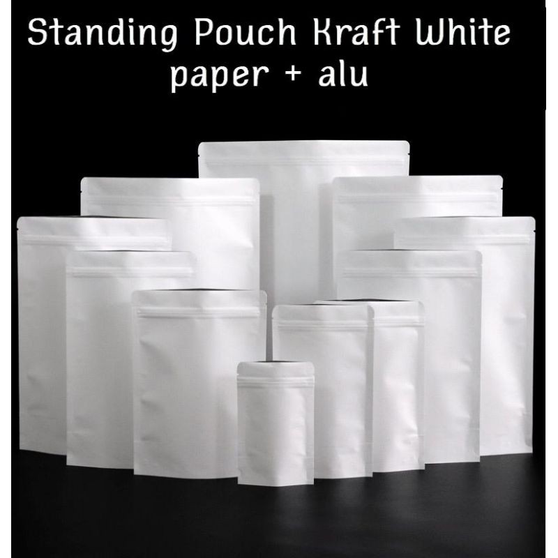 STANDING POUCH KRAFT PAPER WHITE KEMASAN KOPI ZIPLOCK BAG