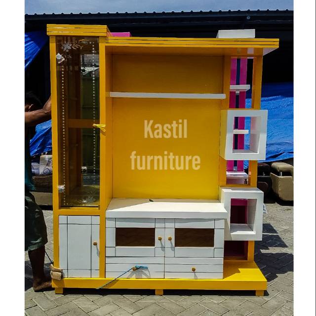 Lemari tv kayu bufet tv kaca minimalis Axel duco warna warni