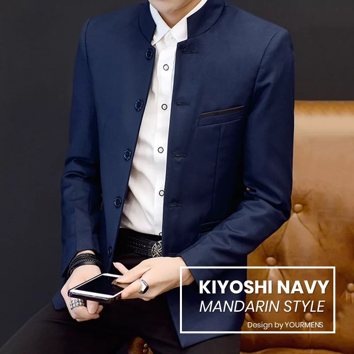 EXCLUSIVE BLAZER PRIA MANDARIN STYLE NEW KIYOSHI NAVY TWIST NIKAYU ORIGINAL (S,ML,XL) FREE ONGKIR TERMURAH