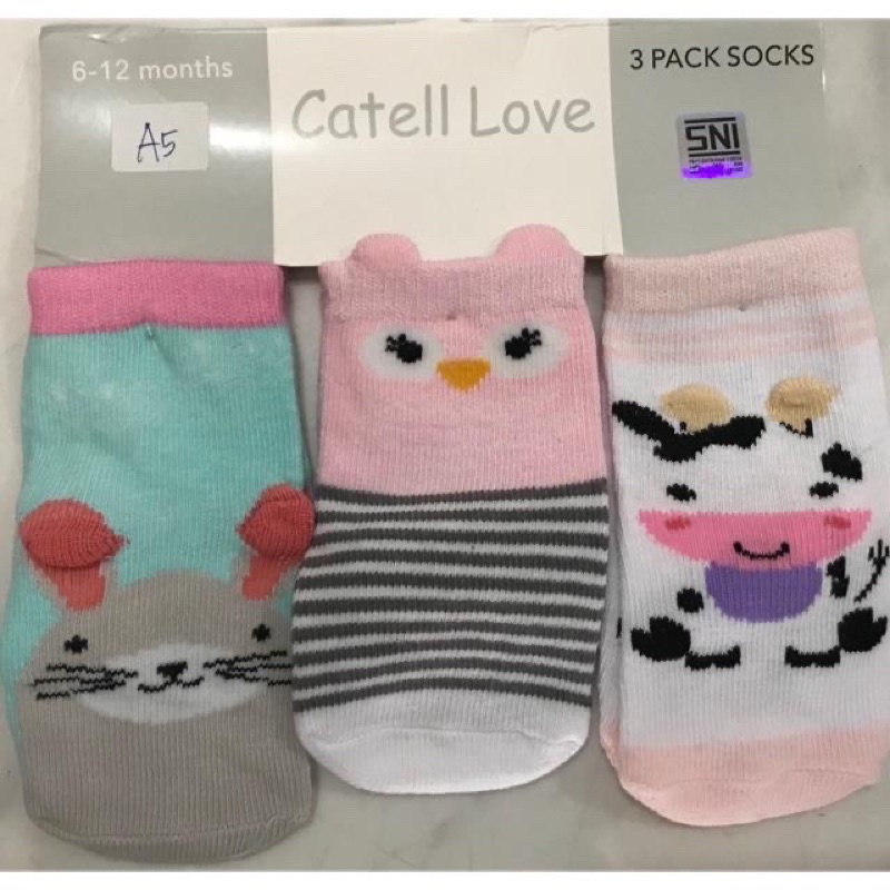 Catell Love GRUP 1 Kaos Kaki Bayi / Baby Socks 0-12m (3pcs/pack)