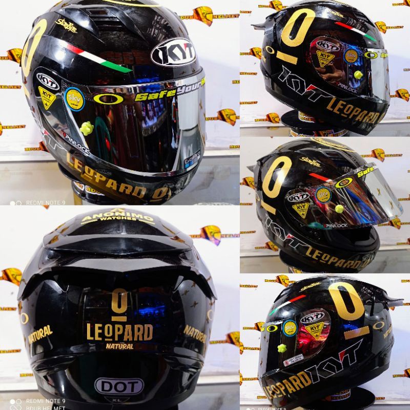 helm full face kyt r10 paket ganteng black glossy leopard