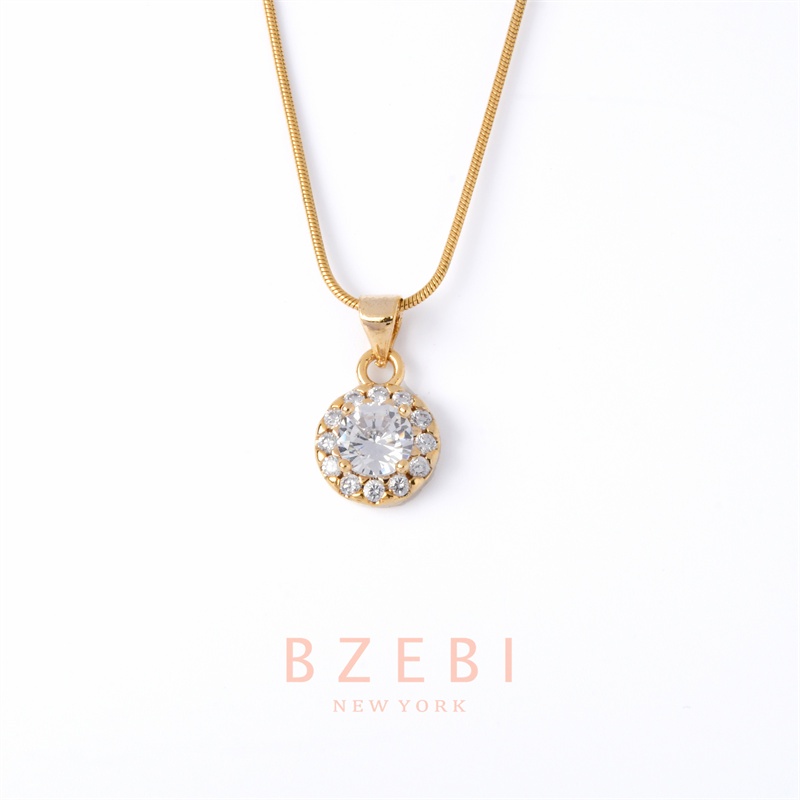 Bzebi Kalung Rantai Lapis Emas Adjustable Dengan Liontin Berlian Untuk Wanita 127n