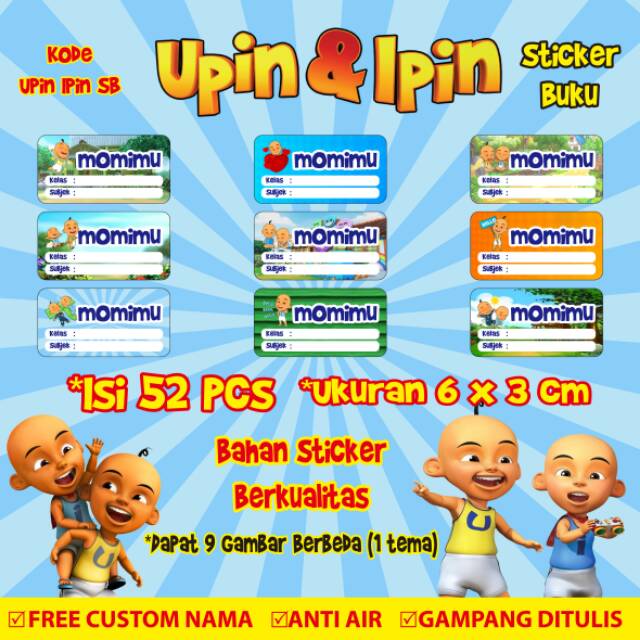 

Stiker/Sticker/Label Buku Pelajaran Anak/Remaja Custom Motif Upin Ipin
