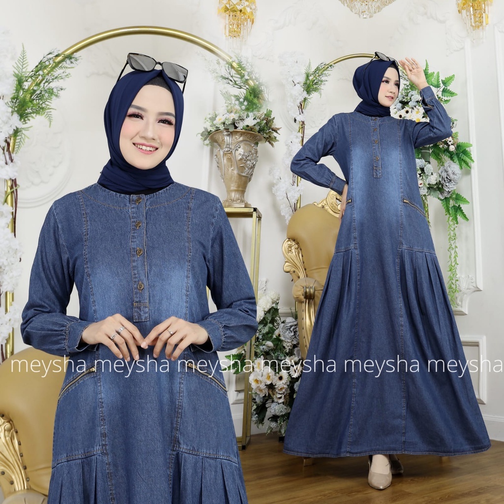 Gamis denim Zipper gamis denim premium gamis kekinian