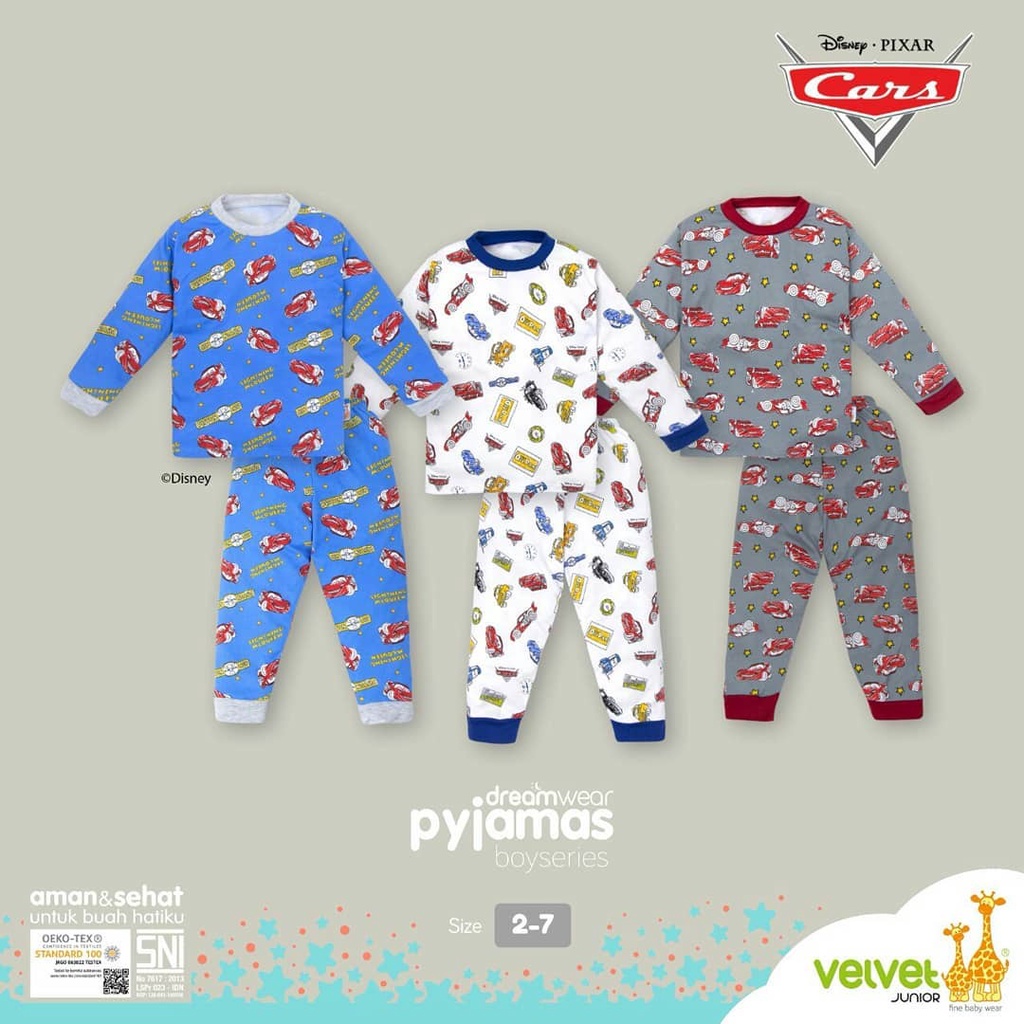 Velvet Junior Piyama Stelan Panjang (Random - Per 2 pcs) Cars Editions