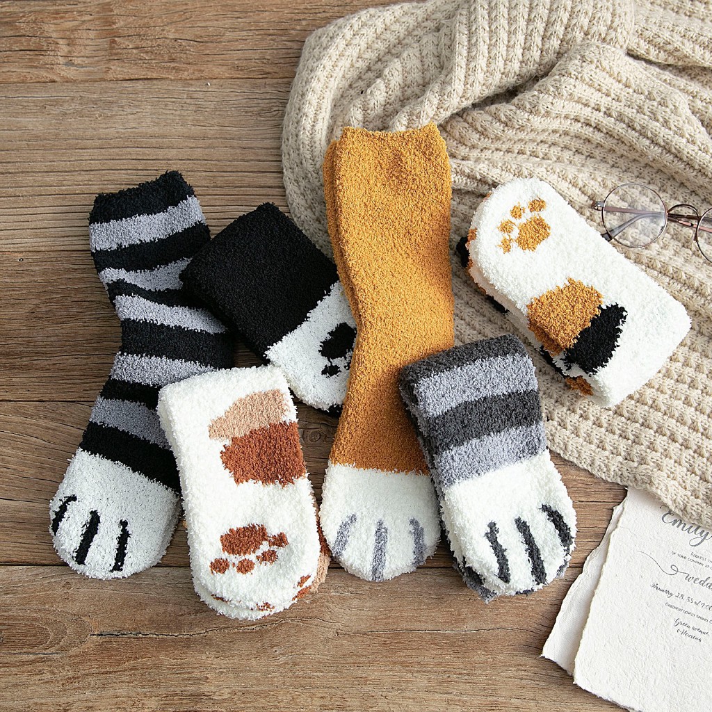 Kaos Kaki Winter Casual Tebal Hangat Motif Cakar Kucing Untuk Musim Dingin