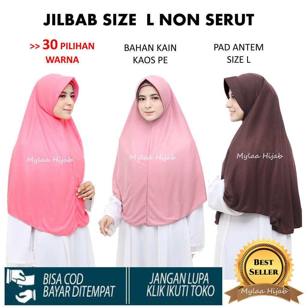 Jilbab Instan KERUDUNG L NON SERUT Murah / Khimar NON SERUT JUMBO Pet Bahan Kain Kaos Bergo LN04.