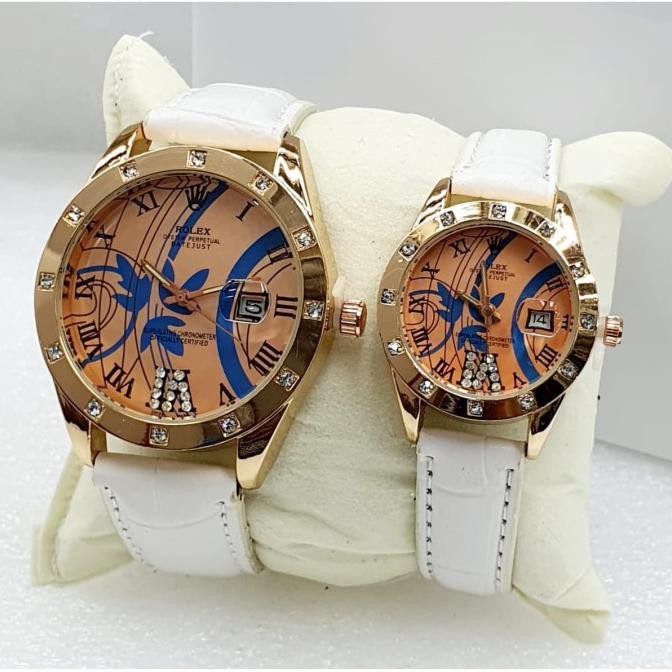 Jam Tangan Rolex Couple/ Pasangan - Tali Kulit Fitur Tanggal Aktif - Hitam Avenue.Centre