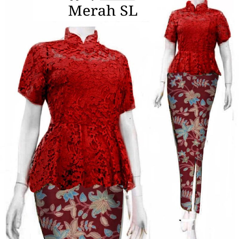 Set kebaya Sella atasan bahan brokat lapis furing sleting belakang dan rok sepan batik fit to L