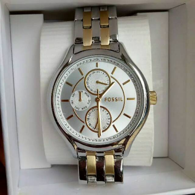 Jam Tangan Wanita Fossil BQ1584 Two-Tones - Analog + Tin Box