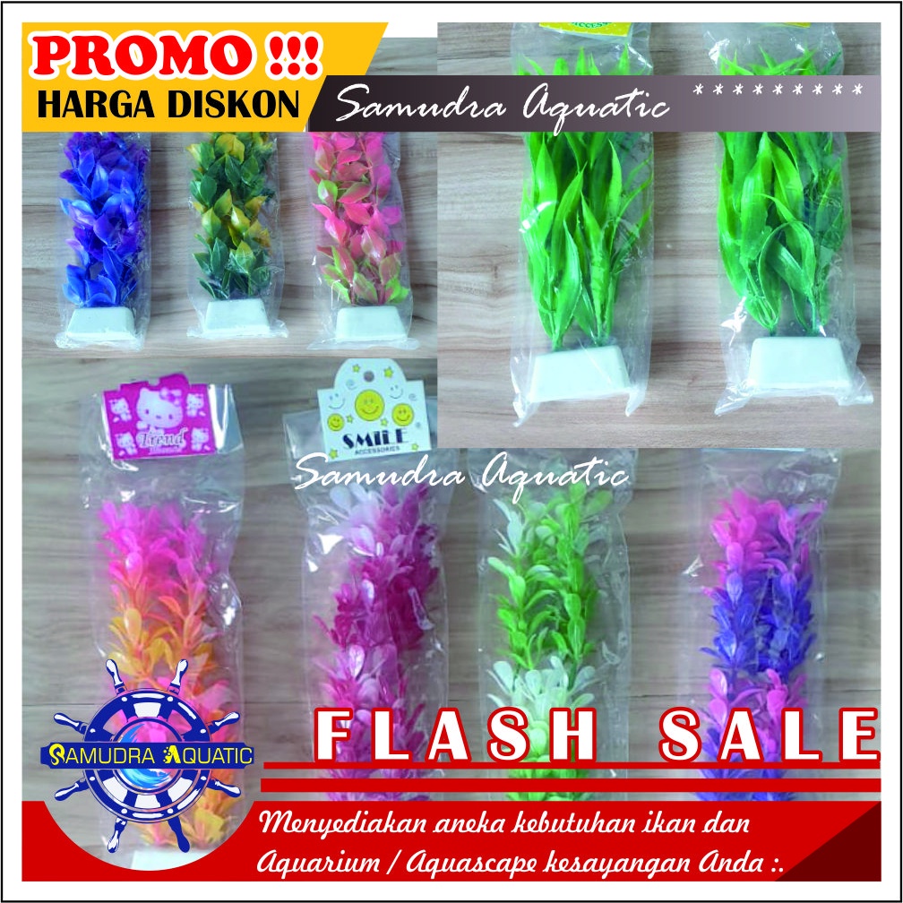 Tanaman Hias Aquarium TANAMAN 20CM (CAMPUR), Hiasan Bunga Plastik Aquarium Aquascape